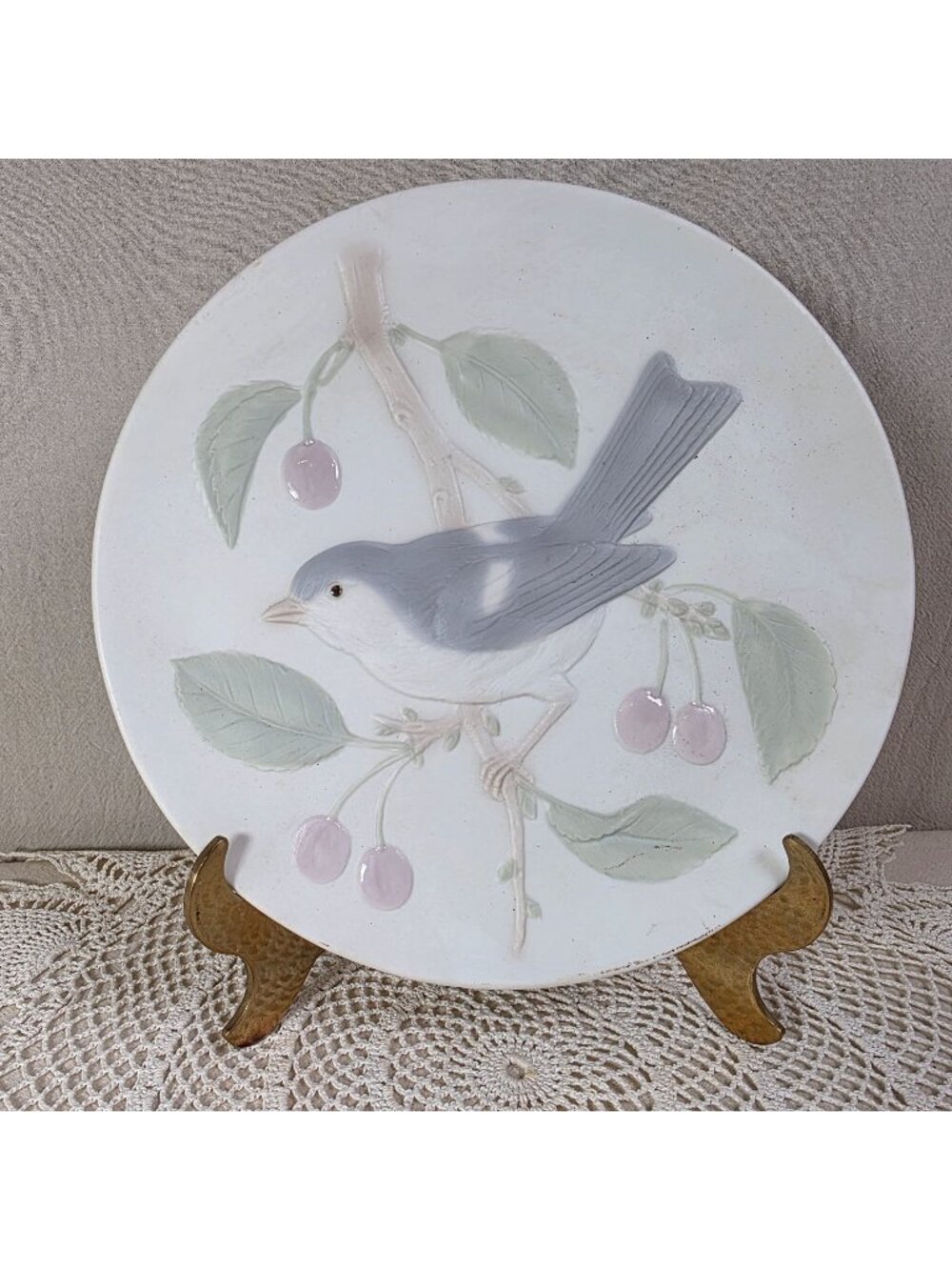 Bluebird On A Cherry Branch Collectors Plate Matte Bisque Porcelain 7.75"